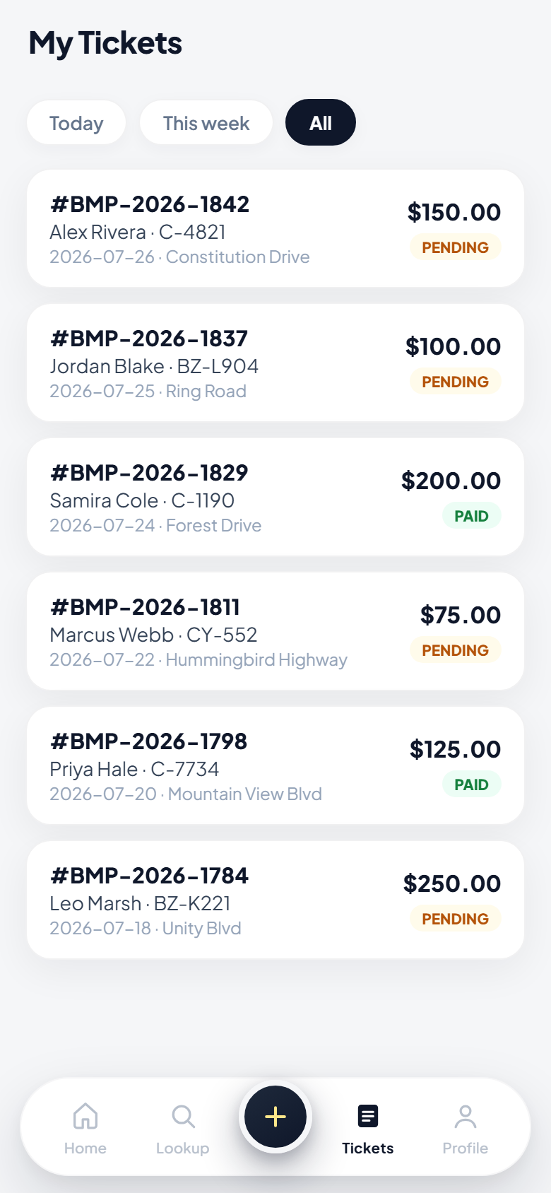 Belmopan Traffic, tickets